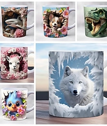 abordables -Taza de café de animales, taza de café con ilusión 3D, taza de regalo de animales, taza de viaje, taza divertida para beber, decoración de escritorio, taza de té de cerámica de 11,2 oz, regalos de