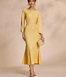 preiswerte -Damen Partykleid Trompeten- Meerjungfrauenkleid Gelb Blau Langarm Einfarbig Raffhalter Frühling Herbst Elegant Mode XS S M