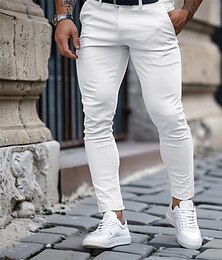 cheap -Men's Trousers Chinos Chino Pants Casual Pants Pocket Plain Comfort Breathable Full Length Outdoor Daily Going out Fashion Streetwear Black White Micro-elastic