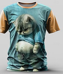 Недорогие -Муж. Графика Бегемот Футболка С короткими рукавами Футболка 3D печать Вырез под горло Рубашка Ретро На каждый день Уличный стиль Для спорта и активного отдыха Праздники На выход Синий Оранжевый