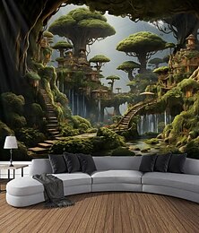 economico -Case sugli alberi foresta arazzo appeso arte della parete grande arazzo decorazione murale fotografia sfondo coperta tenda casa camera da letto soggiorno decorazione