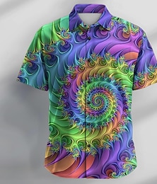 preiswerte -Herren Neon Hemd Knopfhemd Kurzarm Brautkleider schlicht Urlaub Täglich Sommer Umlegekragen Hemden mit Kragen Knopf hoch 3D-Druck Purpur