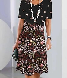 ieftine -rochie midi de dama cu imprimeu floral cu decolteu rotund la petrecere formala vacanta vara cu maneca scurta
