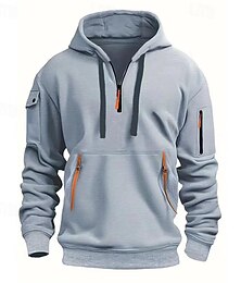economico -Per uomo Felpa con cappuccio Felpa con cappuccio e cerniera a un quarto Compatto Nero Bianco Borgogna Blu marino Blu Reale Con cappuccio Liscio Tasche Sportivo Giornaliero Per eventi Streetwear