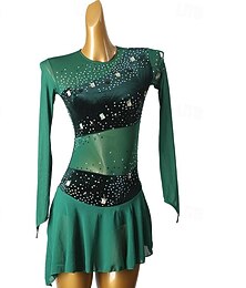 levne -Šaty na bruslení Dámské Dívčí Buz Pateni Šaty Tmavě zelená Slátanina Otevřít Zpět Síťka Spandex Vysoká pružnost Trénink Profesionální Soutěž Bruslařské oblečení Klasický Křišťál a napodobenina Dlouh