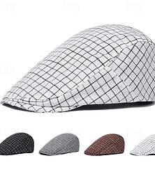 abordables -Hombre Gorra Plana Sombrero Ascot Sombrero de vendedor de periódicos Negro Blanco Algodón Moda Casual Calle Diario Plaid Ajustable Filtro Solar Transpirable