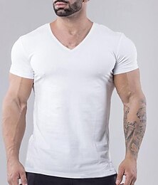 cheap -Men's Running T-Shirt Short Sleeve Tee Tshirt Casual Athleisure V Neck Cotton Breathable Quick Dry Soft Gym Workout Running Walking Sportswear Activewear Solid Colored Black White Red