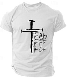 baratos -Homens Cruz cristão Camiseta Manga Curta Camiseta Impressão 3D Gola Redonda Camisa Retro Vintage Casual Rua Casual Bagels Preto Branco Azul Primavera Verão Roupa S M L XL 2XL 3XL