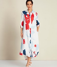 abordables -Femmes Robe Chemise Robe Imprimée Maxi en Satin Robe maxi Arc-en-ciel Manches 3/4 Motif Color Block Impression Printemps & Été Col de chemise Moderne Contemporain Vacances XS S M
