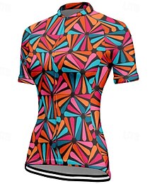 abordables -Femmes Maillot de cyclisme Feuille Manche Courte Cyclisme T-shirt Top avec 3 poches arrière VTT Vélo tout terrain Cyclisme sur route Séchage Rapide Fermeture Éclair Frontale Évacuation de l'Humidité
