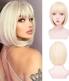 cheap -Bob Wigs for Women Bob Wig With Bangs Super Soft and Easy to Wear Straight Bob Wig, Colorful Synthetic Wig for Daily, Cosplay, Carnival