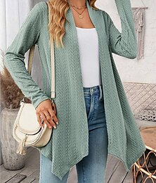 baratos -Mulheres Carregam Elegante Casual Côr Sólida Tecido Waffle Abertura Frontal Barra Assimétrica Manga Longa Tops regulares Tricotar Diário Rosa Verde Primavera Outono