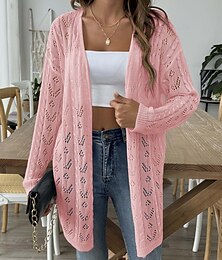 abordables -Femme Manteau Cardigan Décontractées Couleur unie A côtes Ouvrir le devant Tricoté manche longue Hauts réguliers Tricoter du quotidien Noir Blanche Printemps Automne