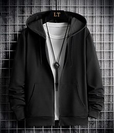 baratos -Homens Moletom com zíper Full Zip Hoodie Preto Vermelho Cinzento Com Capuz Tecido Zip Up Patchwork Desportos e Ar livre Diário Feriado Poliéster Roupa de rua Básico Casual Primavera & Outono Roupa