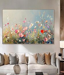 お買い得  -キャンバスに描かれた魅惑的な花の絵、手作りの花の抽象的な油絵、手描きの質感のある花の油絵、リビングルームの壁アート、手描きの絵画
