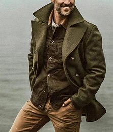 preiswerte -Herren Mantel Trenchcoat Täglich Urlaub Herbst Winter Polyester Weich Oberbekleidung Bekleidung Modisch Klassisch Glatt Tasche Umlegekragen Doppelreihiger Verschluss