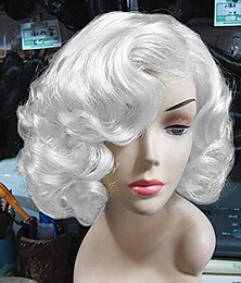 economico -parrucca bianca corta riccia per donna parrucca sintetica naturale ondulata per costume per feste cosplay parrucche di carnevale