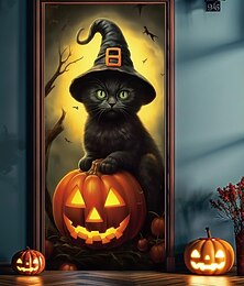 Недорогие -украшения для двери на хэллоуин чехлы для двери на хэллоуин черная кошка тыква дверной гобелен украшение для занавески на дверь фон баннер для входной двери фермерский дом праздничные принадлежности