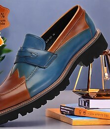 preiswerte -zweifarbiger Herren-Pennyloafer aus hochwertigem Rindsleder, Slip-On-Design und robuster Sohle für Business und Freizeit