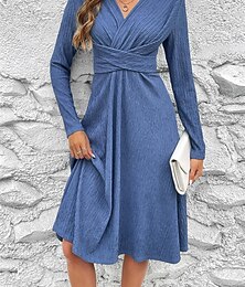 cheap -Women's Casual Dress Midi Dress Knot Front Date Vacation Streetwear Basic V Neck Long Sleeve Black Burgundy Blue Color