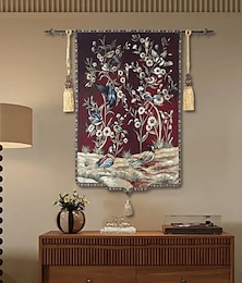 economico -arazzo tessuto jacquard gobelin aubusson appeso a parete uccelli selvatici e fiori arazzo da parete iniziato telaio in cotone tessuto soggiorno camera da letto decorazione (senza bastone e nappe)