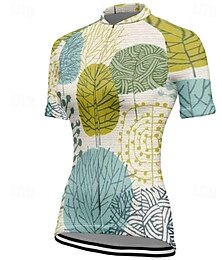 abordables -Femmes Maillot de cyclisme Feuille Manche Courte Cyclisme T-shirt Top avec 3 poches arrière VTT Vélo tout terrain Cyclisme sur route Séchage Rapide Fermeture Éclair Frontale Évacuation de l'Humidité