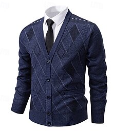 abordables -Homme Gilet Cardigan Pull court Pull en tricot Pulls habillés pour hommes A côtes Tricoter Normal Boutonner Poches latérales Argyle Col V Mode Classique Usage quotidien Rendez-vous Vêtement Tenue