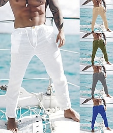 economico -Per uomo Pantaloni di lino Pantaloni Pantaloni estivi Pantaloni da spiaggia Tasca frontale Gamba dritta Liscio Comfort Traspirante Informale Giornaliero Per eventi Di tendenza Essenziale Nero Bianco