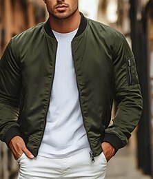お買い得  -男性用 軽量ジャケット ボンバージャケット スポーツコート アウトドア スポーツ 保温 ポケット 秋 冬 平織り ファッション ストリートファッション スタンド レギュラー ブラック バーガンディー ネイビーブルー カーキ色 アーミーグリーン ジャケット