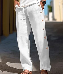 economico -40% Lino Per uomo Pantaloni di lino Pantaloni Pantaloni estivi Pantaloni larghi A cordoncino Vita elastica Pulsante laterale Liscio Traspirante Comodo Ufficio / Business Giornaliero Da mare Classico