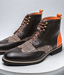 levne -pánské boty z umělé kůže a kostkované brogue, šněrovací kotníkové boty ve vintage stylu s detaily na konci křídel pro formální i běžné nošení