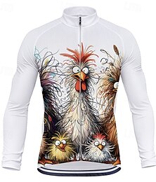 voordelige -Voor heren Wielrenshirt Lange mouw Winter Fietsen T-shirt Kleding Bovenlichaam met 3 achterzakken Bergracen Wegwielrennen Sneldrogend Rits Aan De Voorzijde Lampenkatoen Zwart Wit Geel dier Spandex