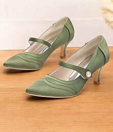 levne -zelené mary jane saténové lodičky s perleťovým knoflíkem - elegantní dámské společenské boty pro formální události i kancelářské nošení