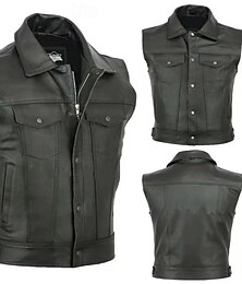 abordables -Hombre Chaleco Diario Vacaciones Moda Negocios Primavera & Otoño Bolsillo Poliéster Cuero Cómodo Color sólido Cremallera Diseño Ajuste regular Negro Chaleco