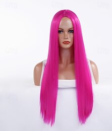 abordables -Perruque de cosplay Droit Partie médiane Perruque Longue Rose Claire Rouge vin Or pâle Or au lait jaune de lin Cheveux Synthétiques Femme Blond Rose Rouge