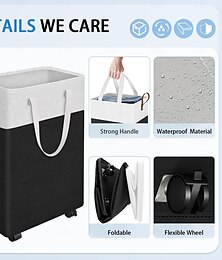 economico -cesto portabiancheria con ruote e coperchio, cesto portabiancheria con ruote da 75/90 l con manico, grande cesto portabiancheria per camera da letto, bagno, dormitorio, lavanderia