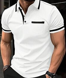 זול -בגדי ריקוד גברים חולצת POLO כפתור אפ פולו קזו'אל ספורט דש שרוולים קצרים אופנתי בסיסי קולור בלוק טלאים כיס קיץ רגיל נייבי לבן יין פול אפור חולצת POLO