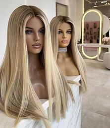 economico -Capelli umani di Remy 13x4 Pizzo Frontale Parrucca Parte di mezzo Brasiliano Diritto serico Multicolore Parrucca 130% 150% Densità dei capelli con i capelli del bambino Capelli evidenziati / balayage