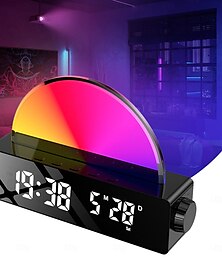 זול -נורת LED חכמה שעון מעורר עם אור שחר מדמה זריחה מנורת שמש ליד המיטה נורת לילה רב צבעונית עם מטען USB