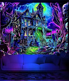 levne -halloween dekorace blacklight gobelín uv reaktivní záře ve tmě záře party lebky psychedelický trippy strašidelný dům závěsná gobelín nástěnná malba pro obývací pokoj ložnice
