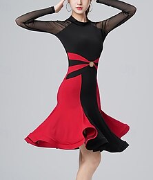 billiga -Latinamerikansk dans Klänning Ren Färg Tvinning Tyll Dam Prestanda Träning Långärmad Hög Polyester