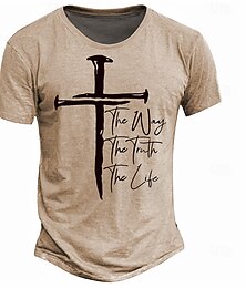 abordables -Camiseta cruz de la Biblia para hombres camiseta de manga corta camiseta impresión 3D cuello redondo estilo retro vintage casual urbano ropa casual azul claro caqui gris primavera y verano ropa de