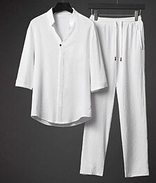 economico -Per uomo Camicia con colletto a fascia 2 pezzi Completo di camicia Set estivo Set abbinati Abbigliamento mare Nero Bianco Grigio Mezza manica Tinta unita Colletto Esterno Strada A cordoncino