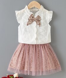 billiga -Flickor 3D Blomma Klänning Klänningsset Ärmlös Sommar Semester Dagligen Helgdag Prinsessa Skön Ljuv Lilla barn (4-7år) 4-7 år Vardagsklänning Tvådelad klänning Tyllklänning Knälång Normal