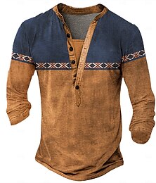 olcso -Férfi Törzsi Póló Henley ing Hosszú ujj 3D nyomtatás Dizájn Retró Utca Hétköznapi Napi Nyár Tavasz Ősz Sötétbarna Fekete Medence Barna Lóhere Henley Henley póló