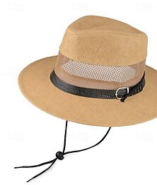 billiga -Herr Halmhatt Solhatt Vild brätte hatt Khaki grön Beige Linné Nät Mode Ledigt Gata Dagligen Ensfärgat Justerbara Solskyddskräm Andningsfunktion