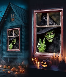 levne -halloween dekorace na okna, látkové čarodějnice strašidelný halloweenský závěs plakát na hororový film dekorace na okenní dveře pro strašidelný dům, strašidelné halloween samolepky na okna vnitřní