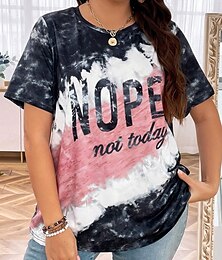 economico -maglietta taglie forti da donna, maglietta con stampa a lettere, manica corta, girocollo, casual, quotidiano, estate, rosa