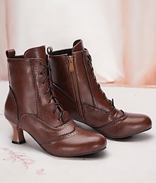 levne -dámské šněrovací kotníkové boty z umělé kůže ve viktoriánském stylu - elegantní obuv pro akce s vintage tématikou i denní nošení