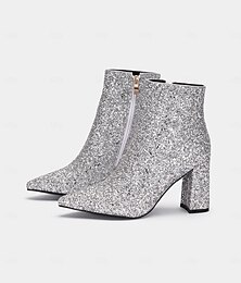 abordables -bottines à paillettes argentées pour femmes avec talons compensés, étincelantes et chics pour les fêtes et les occasions spéciales
